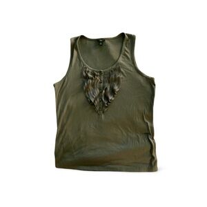 Ann Taylor Petite MP Green Ruffled Tank Top Sleeveless Top